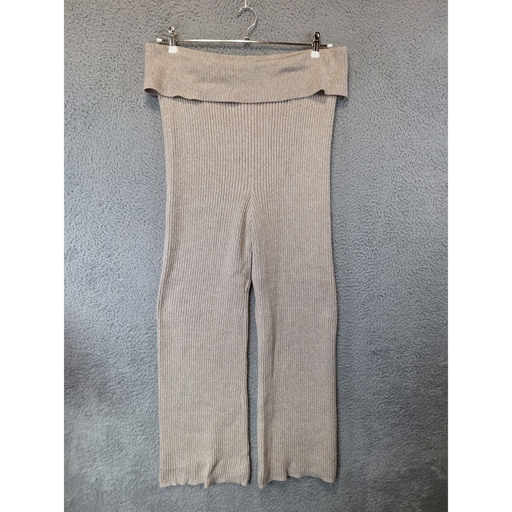 Aerie Knit Flared Trousers Womens XL‎ Beige Ribbed High Waisted High Rise Cotton